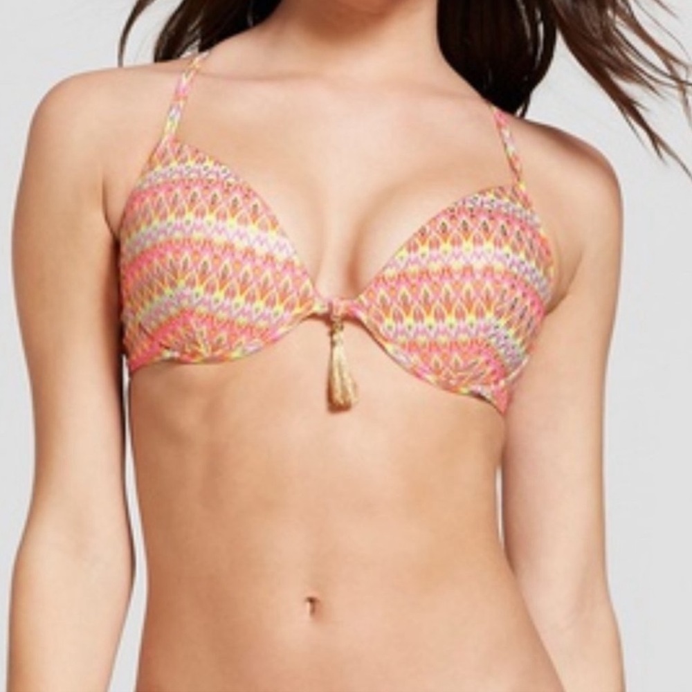SHADE & SHORE Zigzag 36C Halter Swimsuit Bathing Swim Wear Multicolor Bikini Top